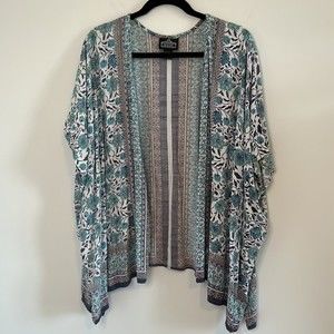 Angie Boho Bohemian Print Kimono Longline Open Front Cardigan Womens Size Medium